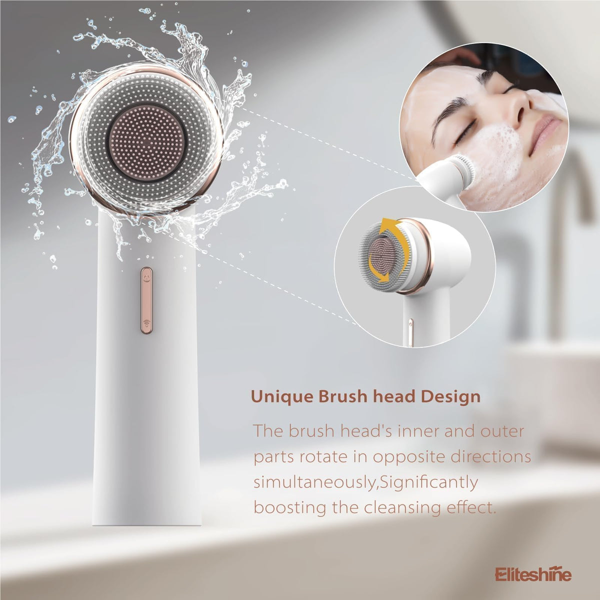 Eliteshine Electric Facial Cleansing Brush in use during a skincare routine