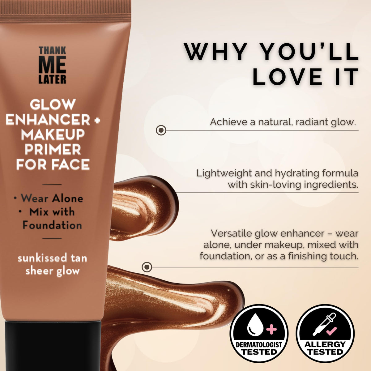 Elizabeth Mott Glow support Tan applied with makeup brush