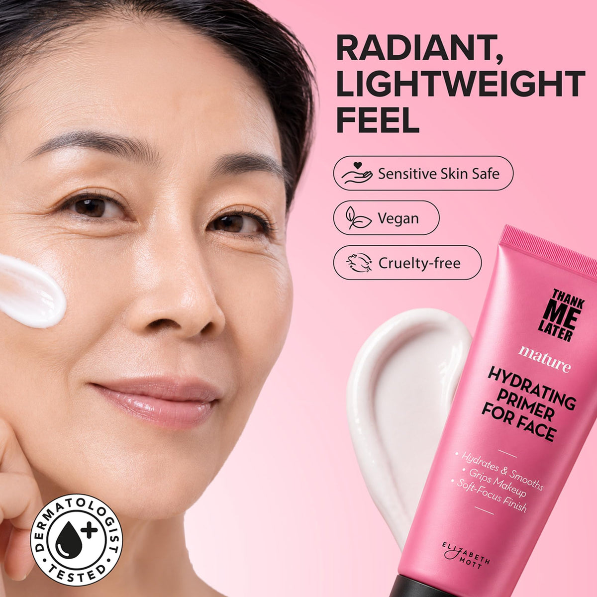 Elizabeth Mott hydrating primer applied on skin