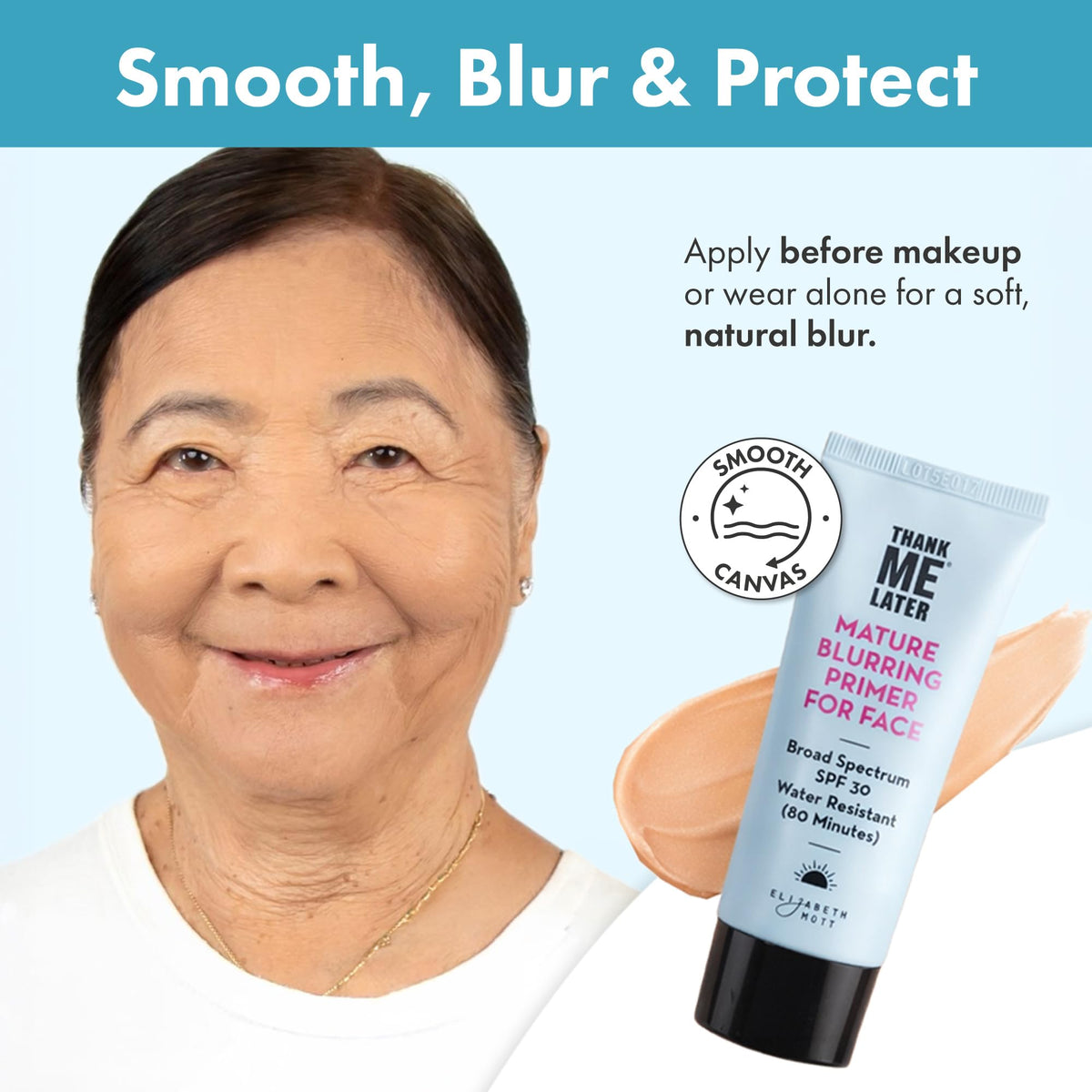 Elizabeth Mott Thank Me Later Blurring Face Primer SPF 30 in use