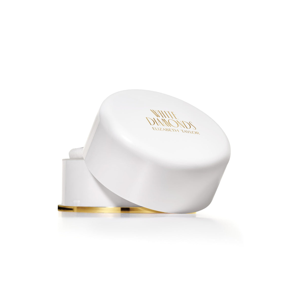Elizabeth Taylor White Diamonds Body Powder front view with puff
