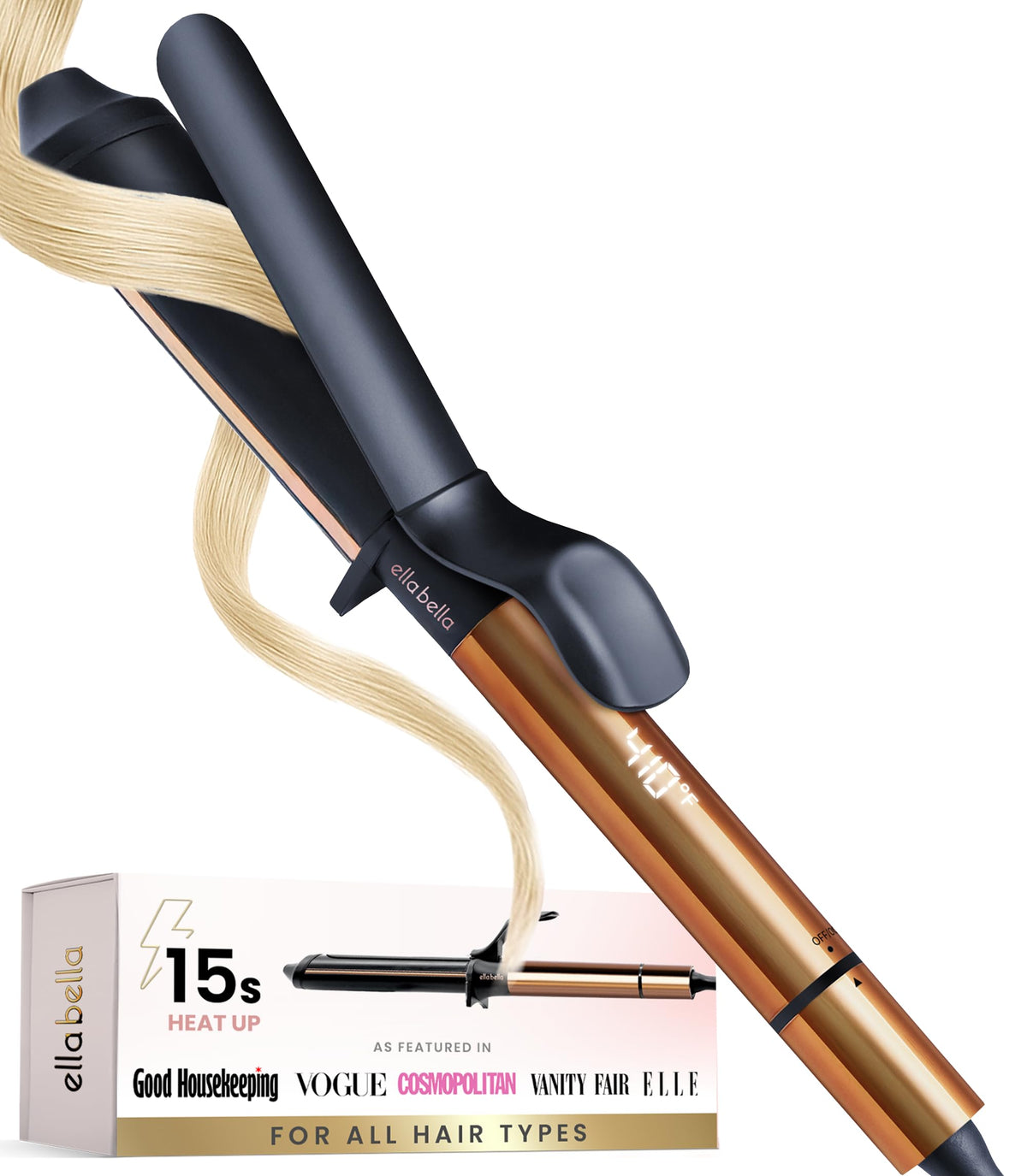 ELLA BELLA 1.5-inch curling iron front view with digital display