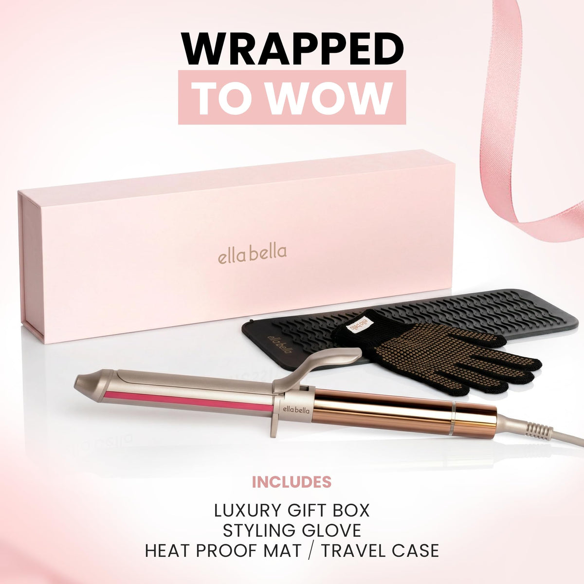 ELLA BELLA Curling Iron 1 Inch lifestyle scene with styled hair