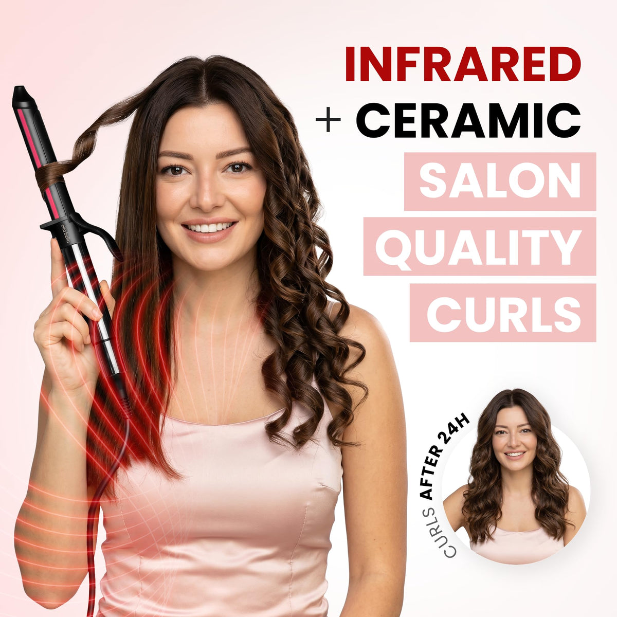 ELLA BELLA Curling Iron digital display showing temperature settings