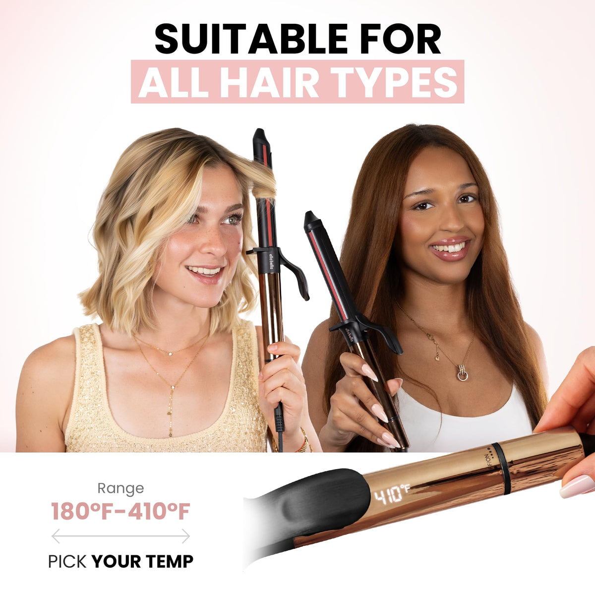 ELLA BELLA Curling Iron in use on long hair