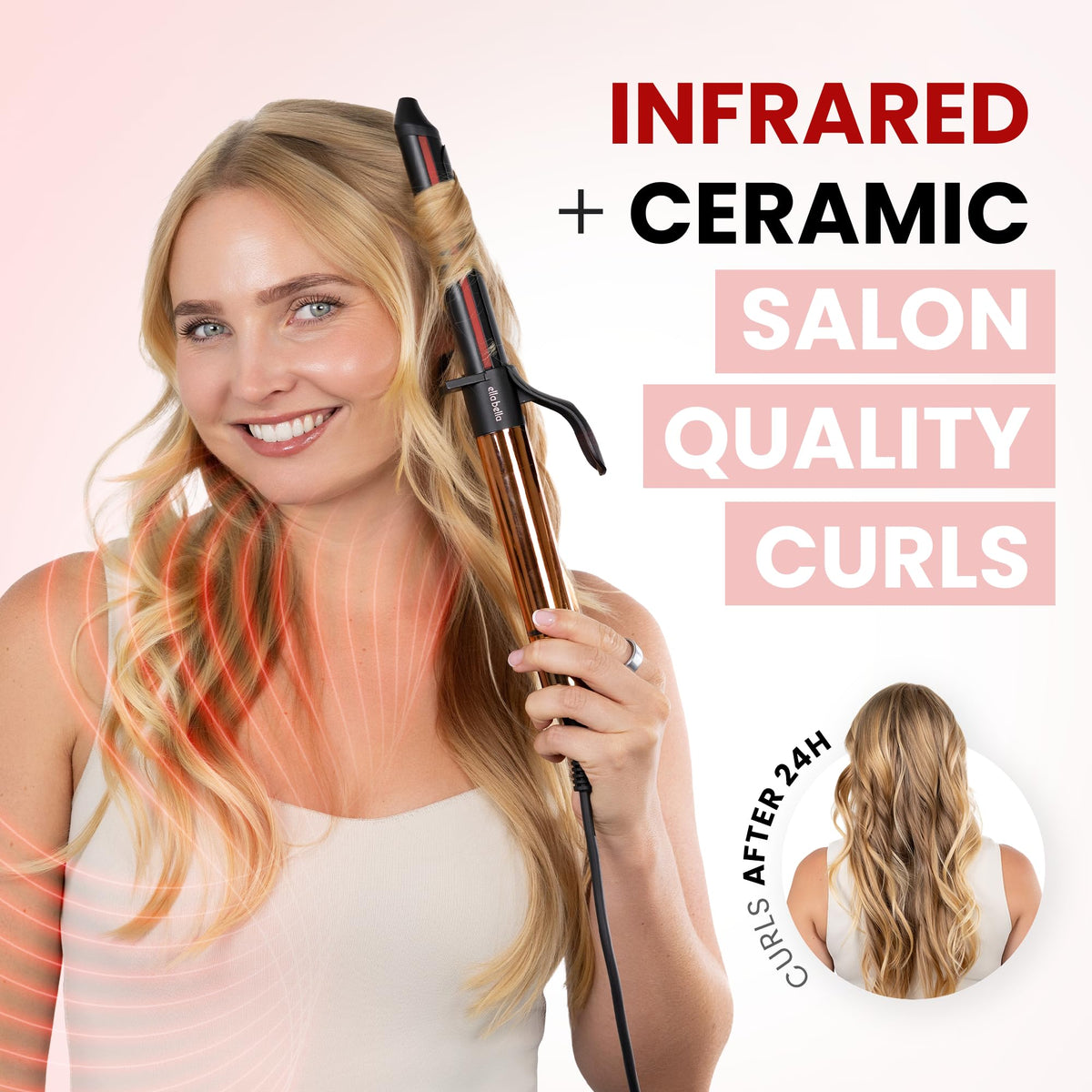 ELLA BELLA Curling Iron side view showing ceramic barrel