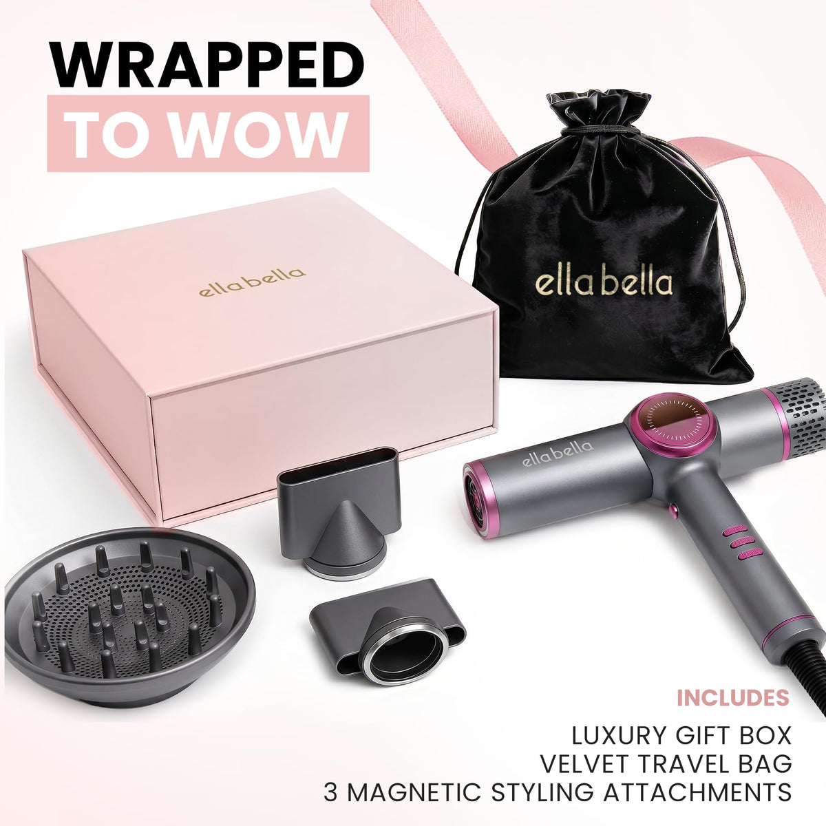 ELLA BELLA Ionic Hair Dryer in use with model