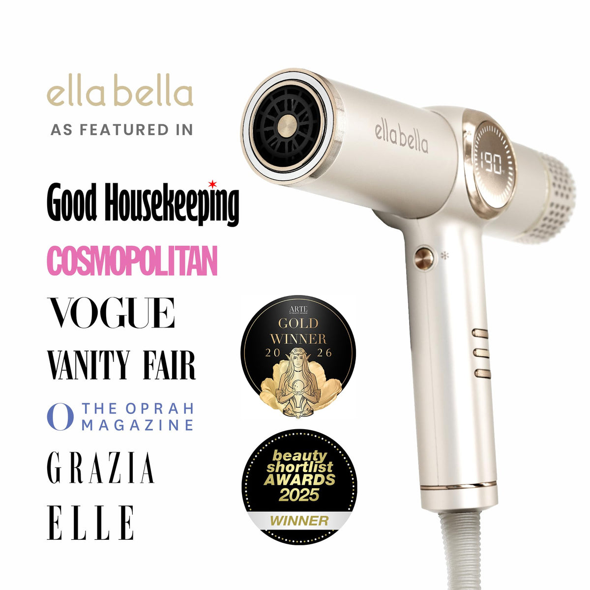ELLA BELLA Ionic Hair Dryer with magnetic nozzle attached