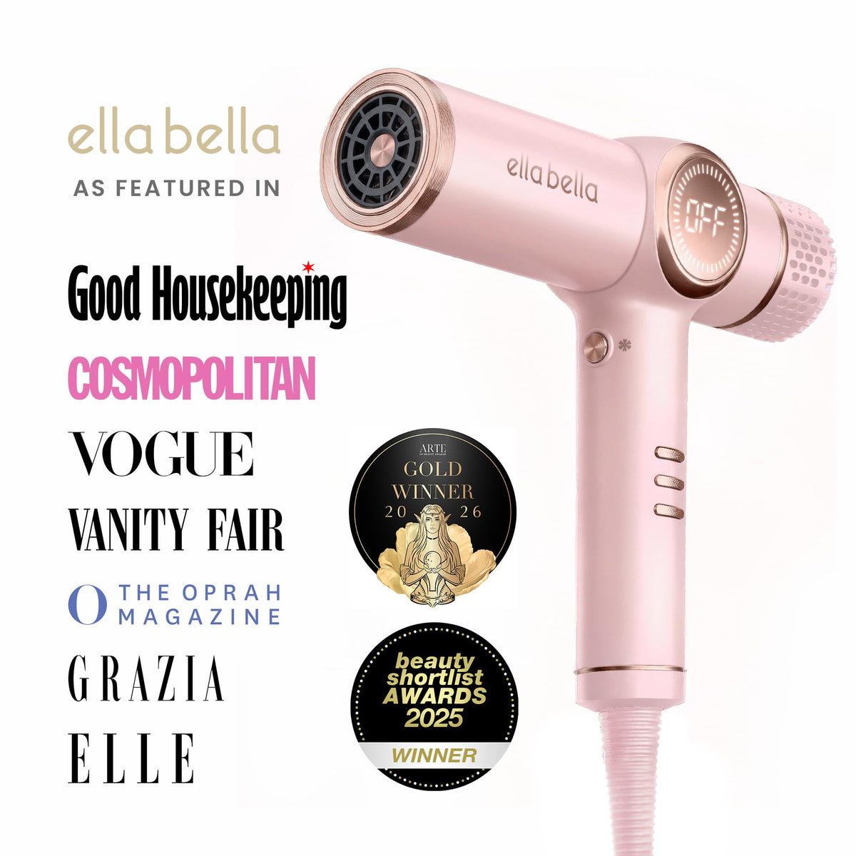 ELLA BELLA Ionic Hair Dryer with magnetic nozzle attachment