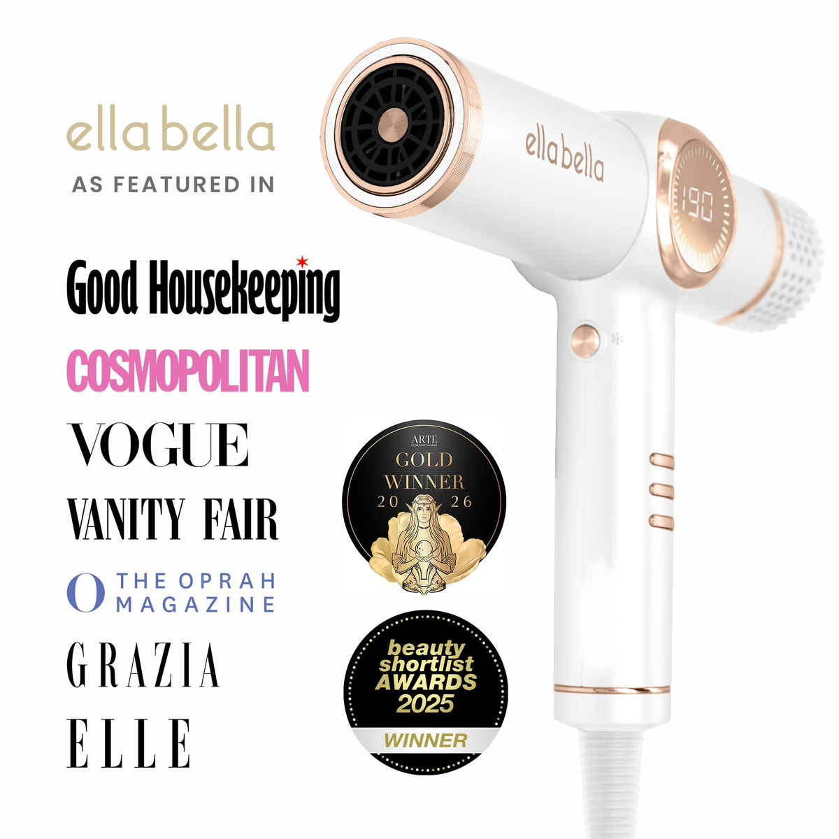 ELLA BELLA Ionic Hair Dryer with three magnetic nozzles