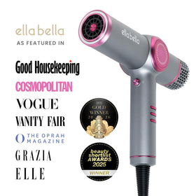 ELLA BELLA Ionic Hair Dryer with three magnetic nozzles displayed