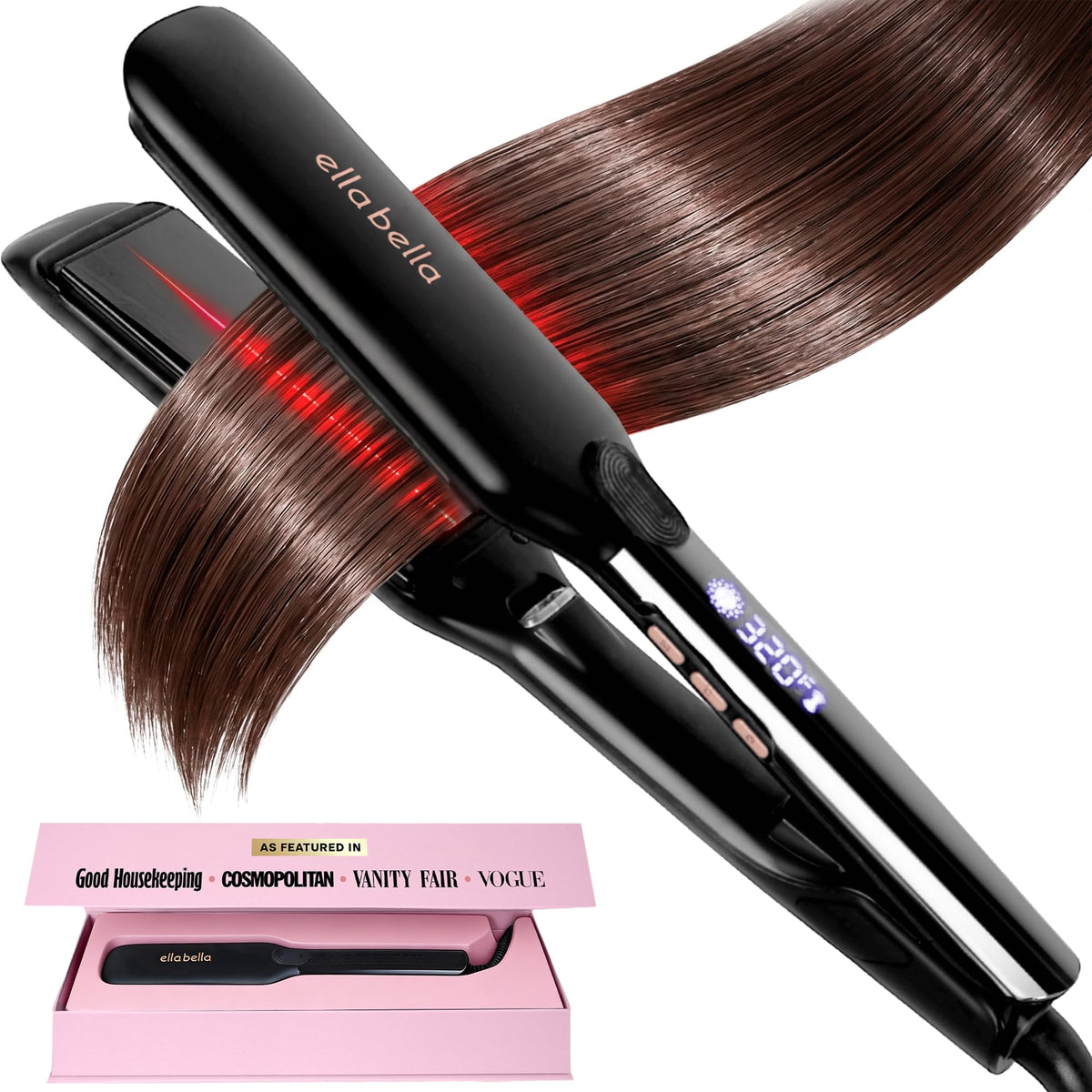 ELLA BELLA Titanium Flat Iron front view with digital display