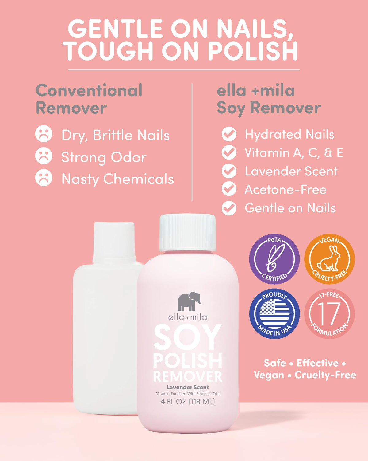 ella+mila Soy Nail Polish Remover bottle with lavender oil