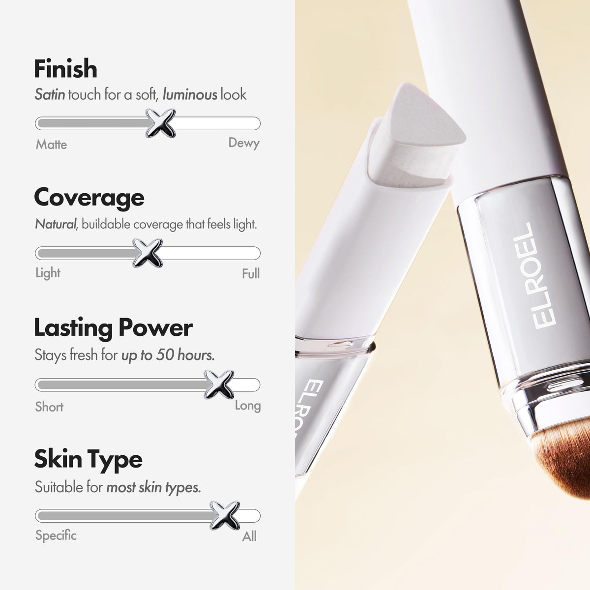 ELROEL Blanc Cover Stick V White brush close-up