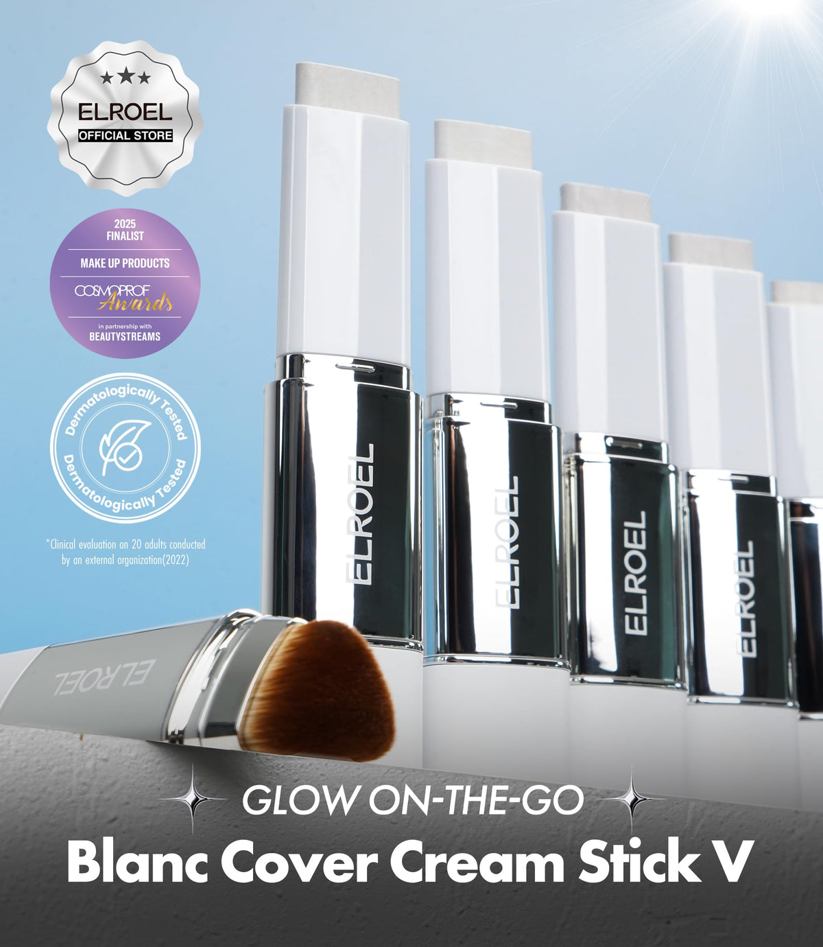 ELROEL Blanc Cover Stick V White showing colour-changing feature