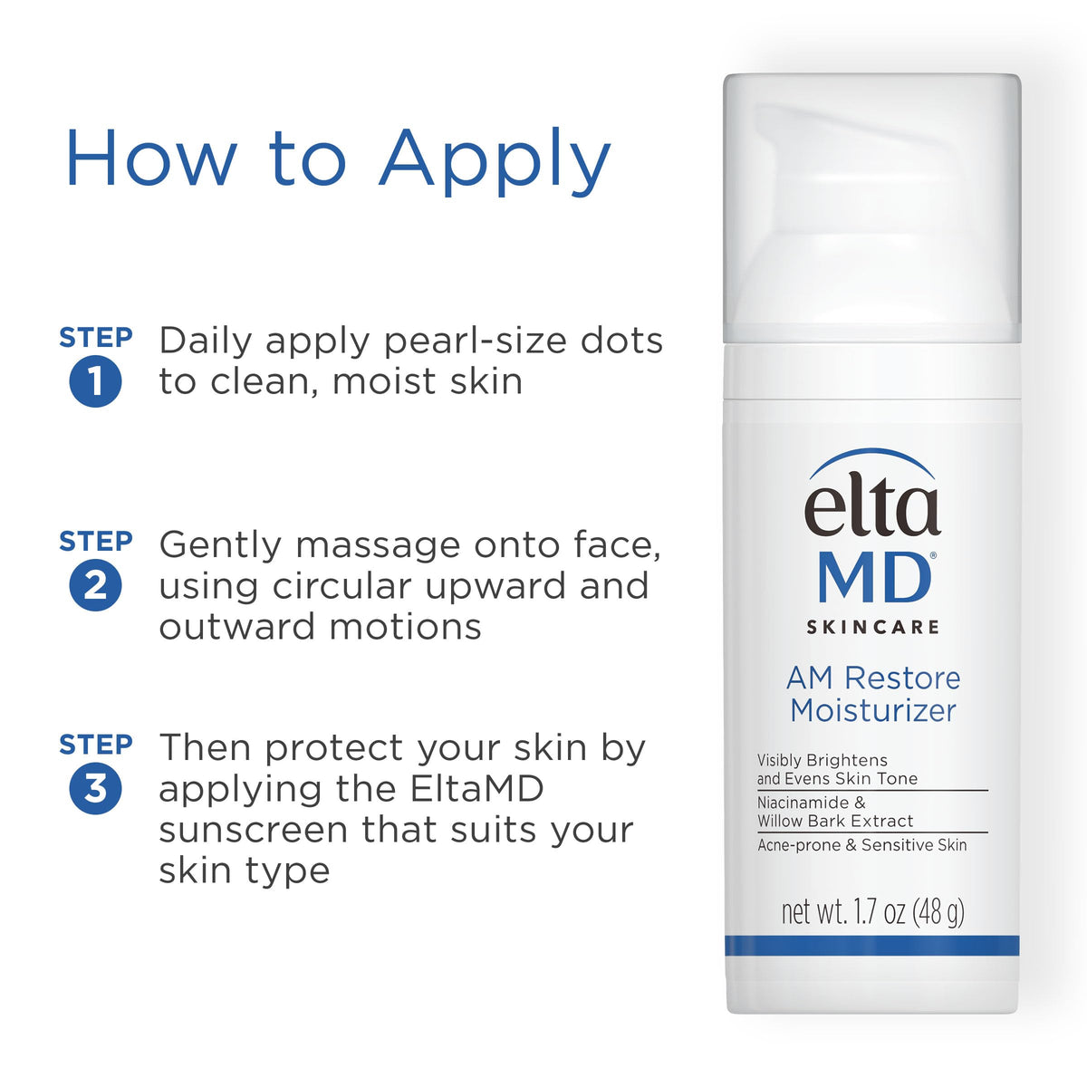 EltaMD AM Restore Daily Facial Moisturizer with skincare products