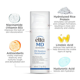 EltaMD PM Restore Night Moisturizer 1.7 oz on a bathroom counter