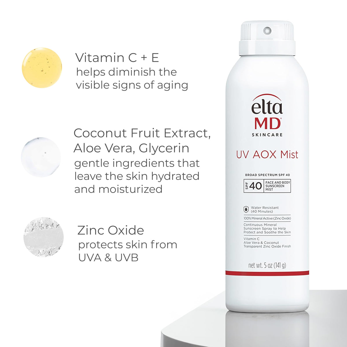 EltaMD UV AOX Mist 100% Mineral Sunscreen Spray with packaging