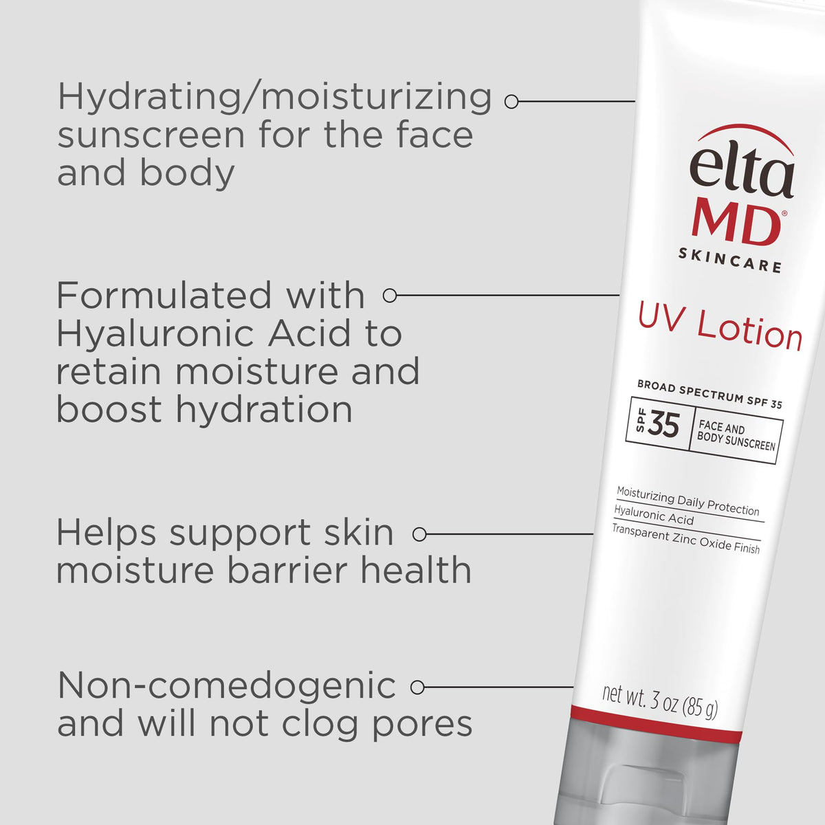 EltaMD UV Lotion 3 oz back view showing ingredients