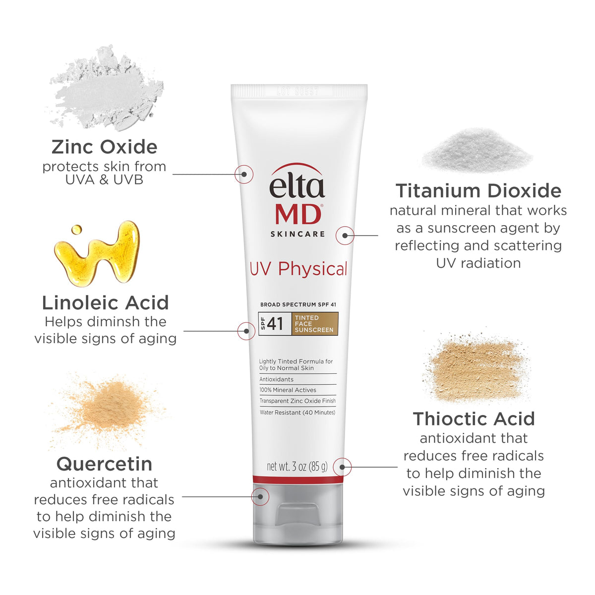 EltaMD UV Physical Tinted Face Sunscreen SPF 41 texture on skin