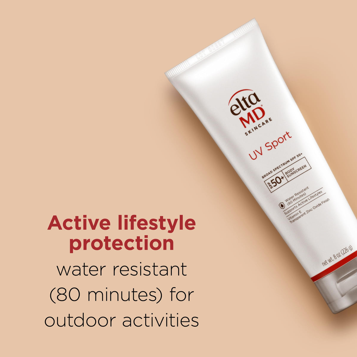 EltaMD UV Sport Sunscreen SPF 50 back view with ingredients