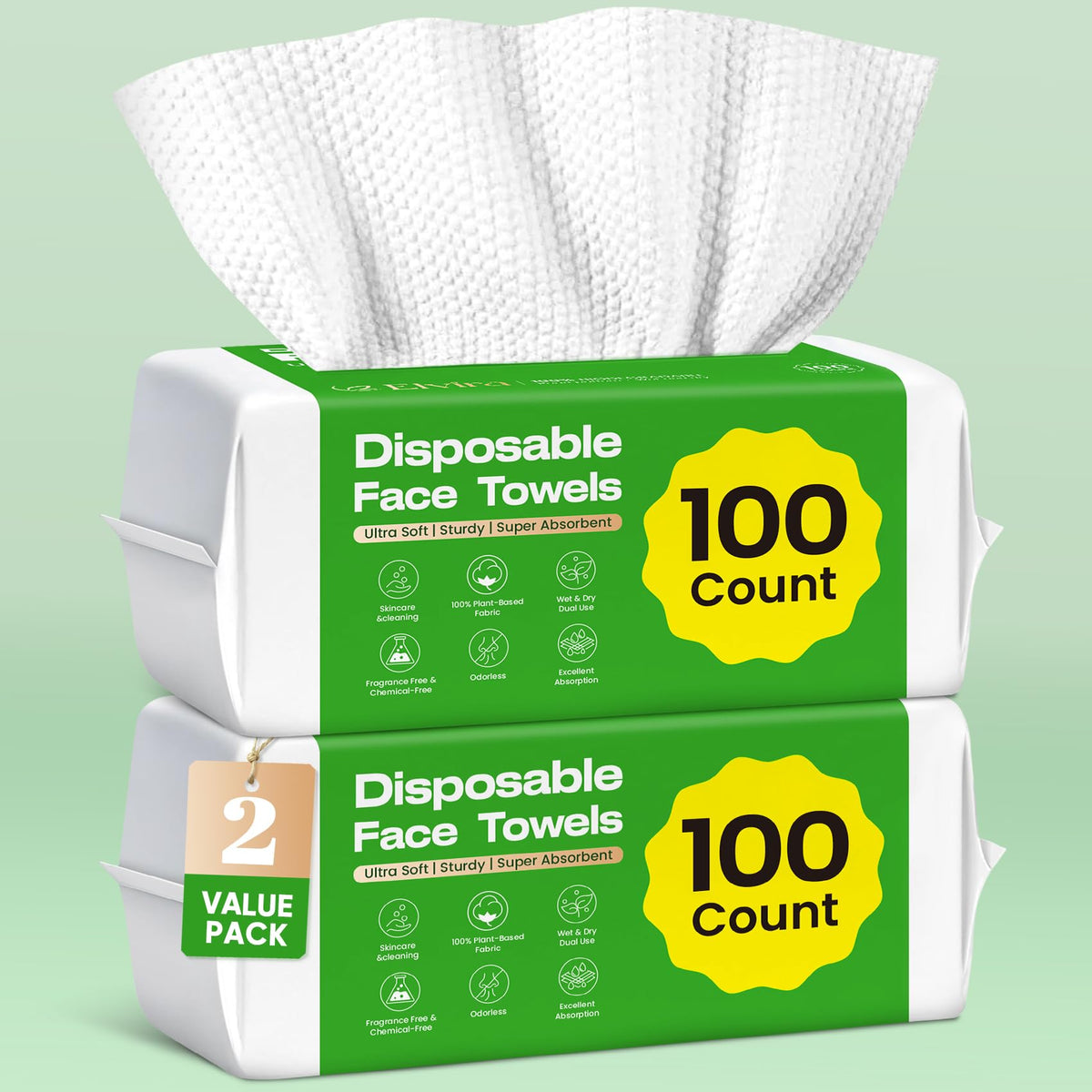Elvira 100 Count Disposable Face Towels front view