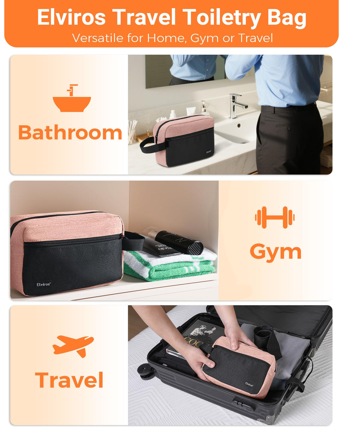Elviros Hanging Toiletry Bag packaging display