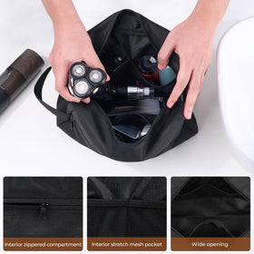 Elviros Hanging Toiletry Bag packed in a suitcase