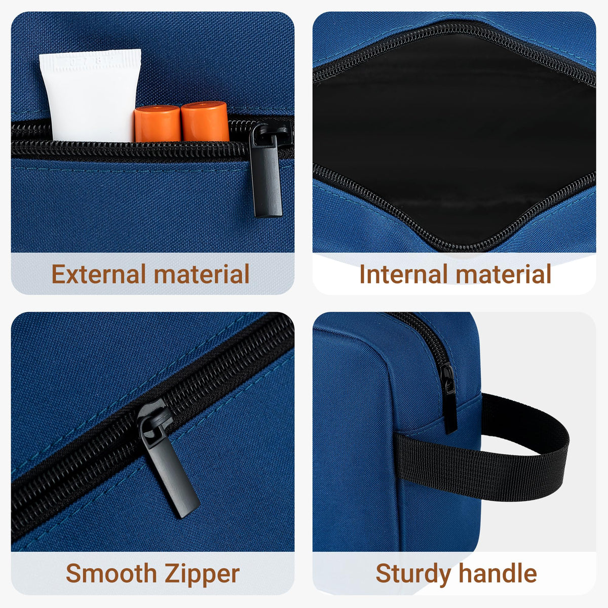 Elviros Hanging Toiletry Bag showing main pocket and side pocket