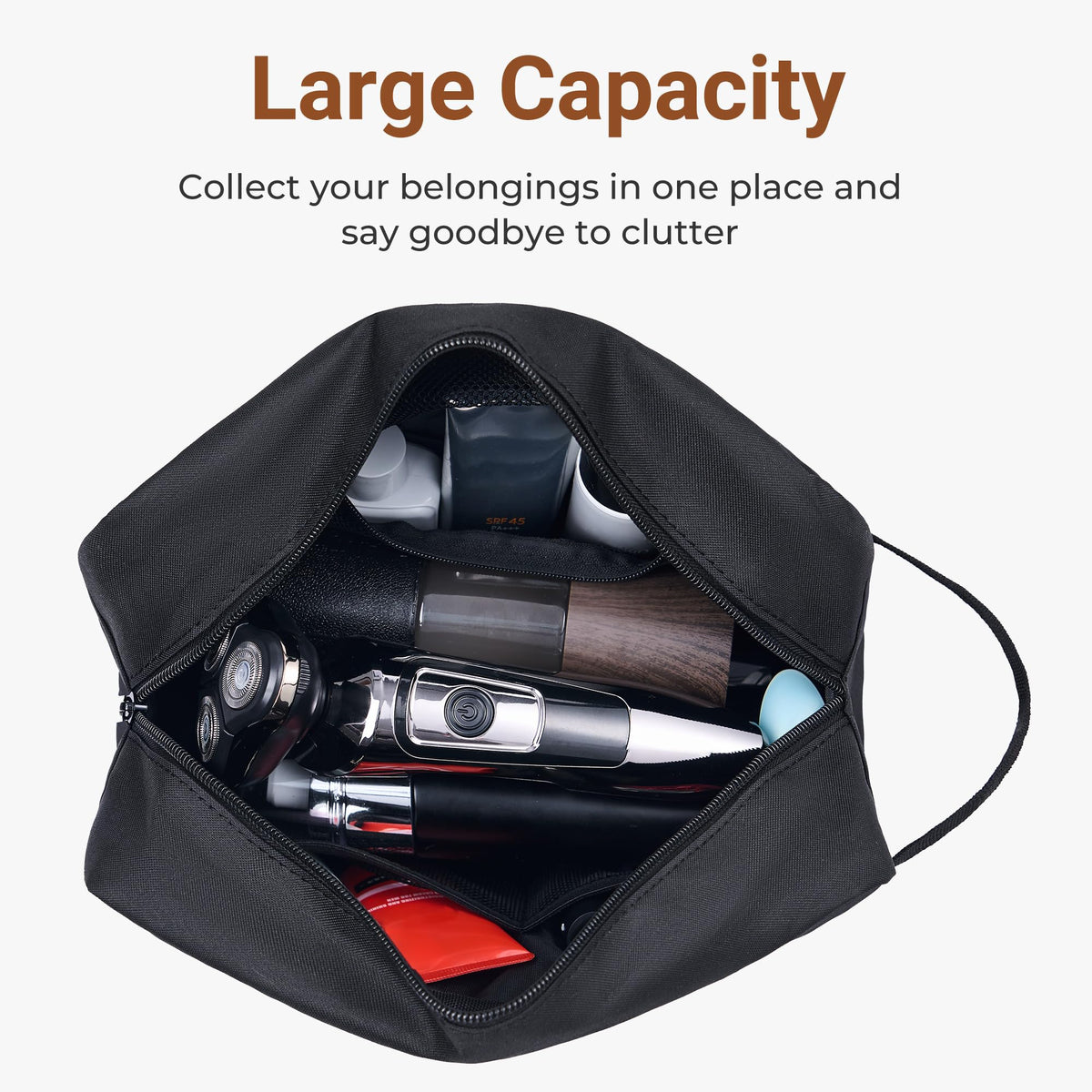 Elviros Hanging Toiletry Bag side view showing compartments