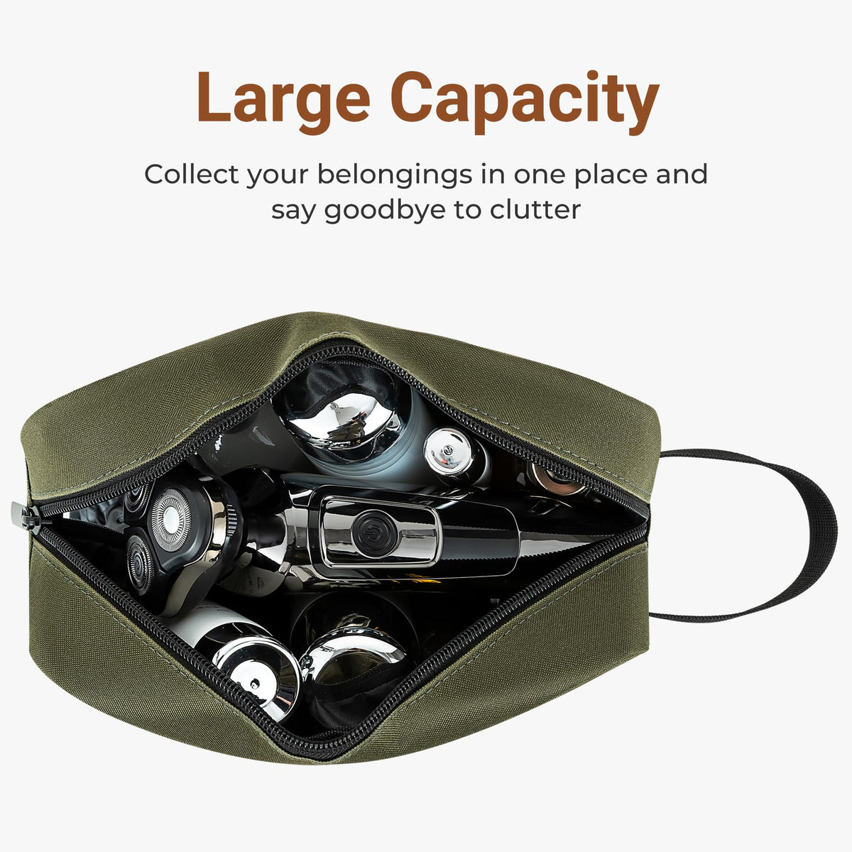 Elviros Hanging Toiletry Bag side view with zipper
