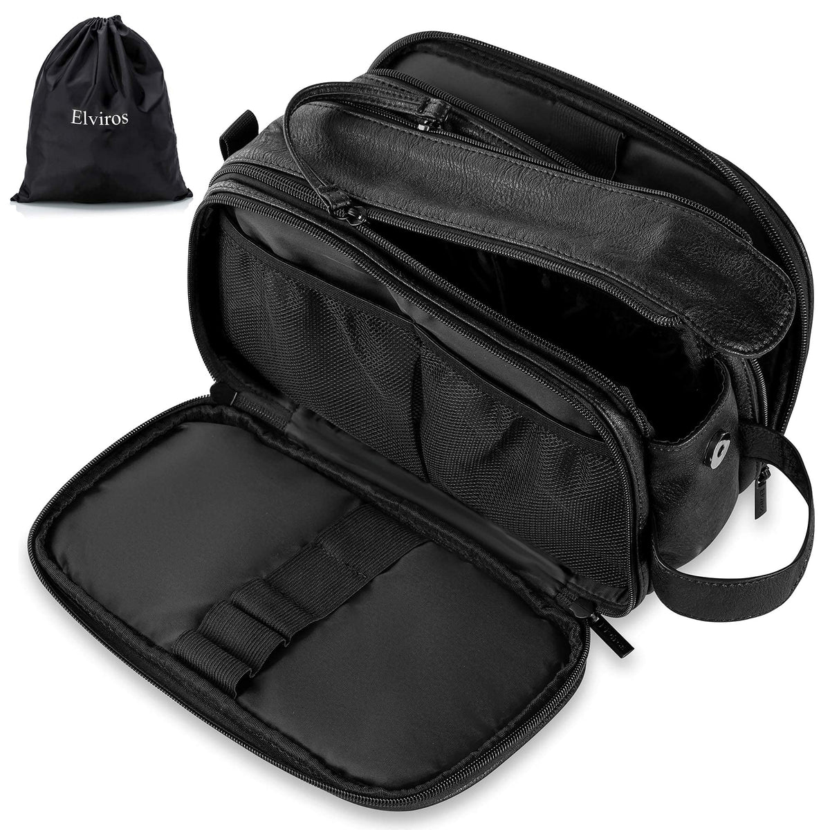 Elviros Medium Black Toiletry Bag front view