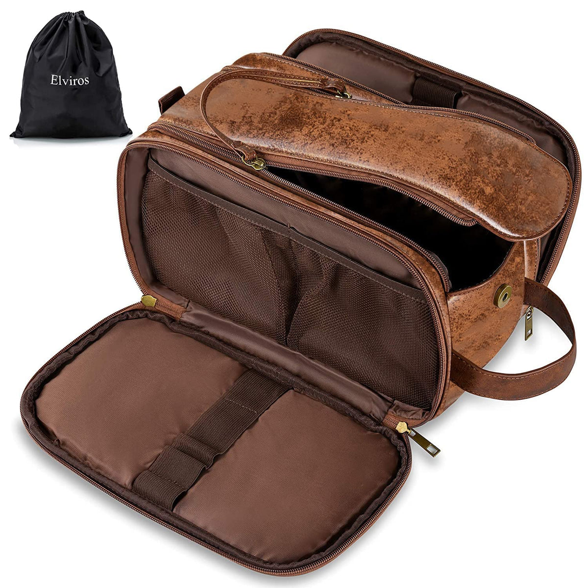 Elviros Medium Toiletry Bag front view in dark brown