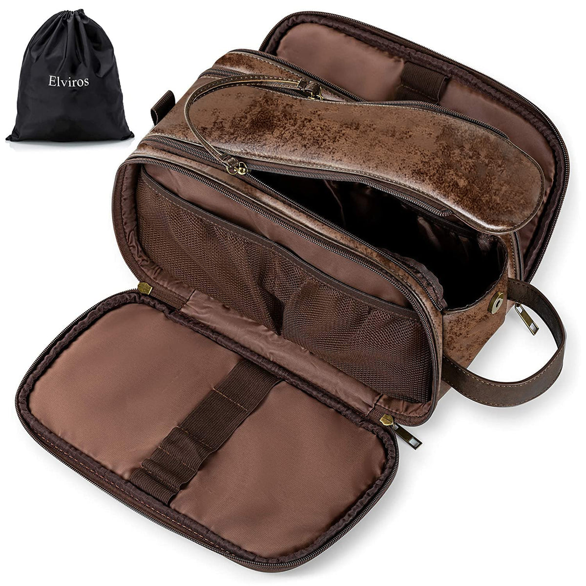 Elviros Toiletry Bag for Men in Chocolate colour front view