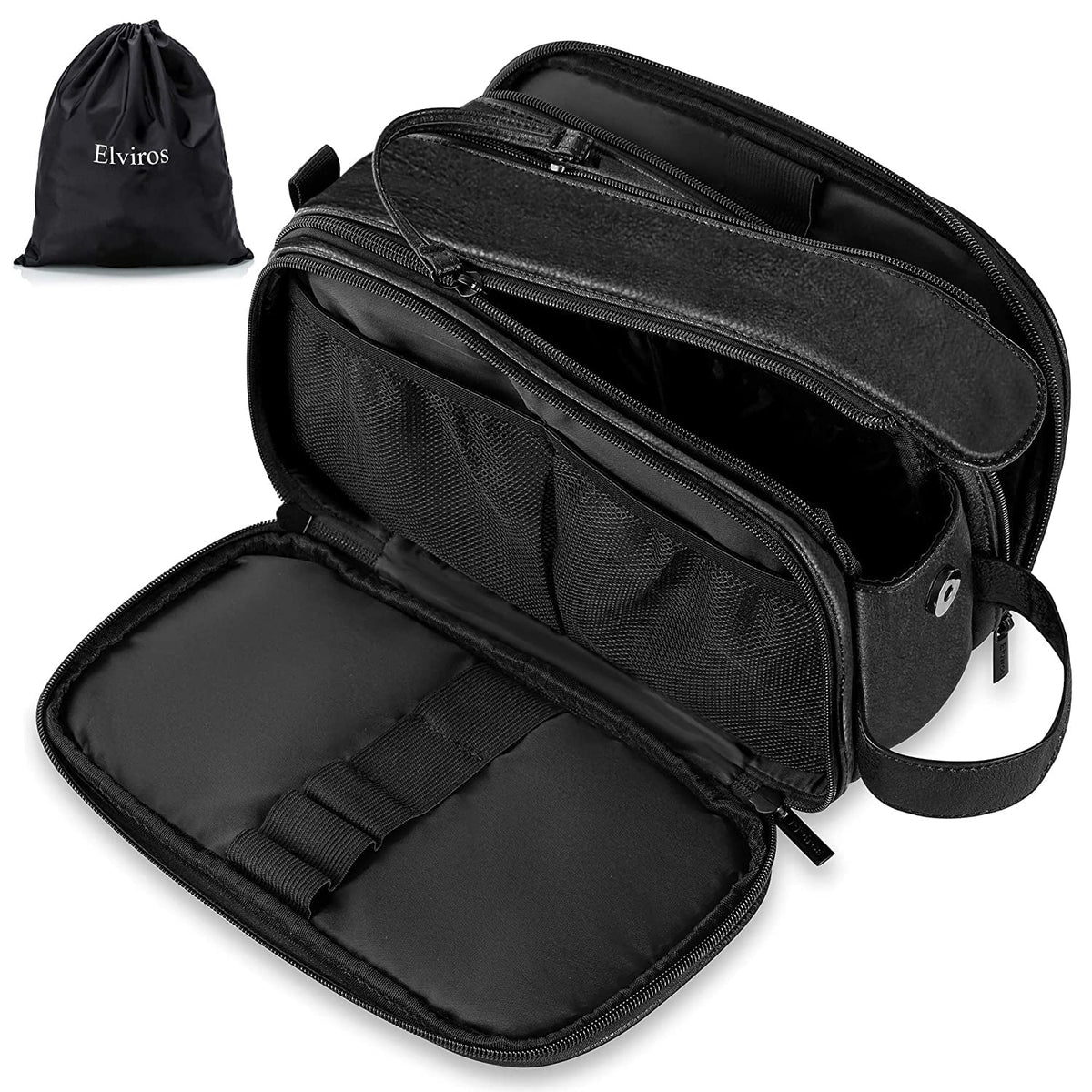 Elviros Toiletry Bag for Men small size front view in black