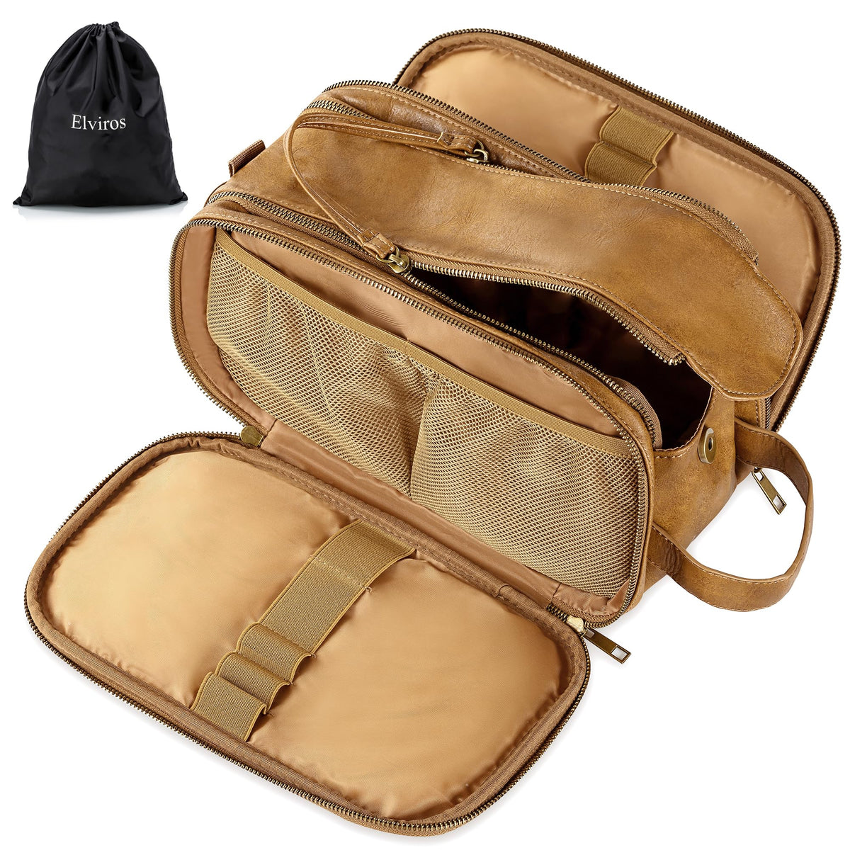 Elviros Toiletry Bag front view in black PU leather