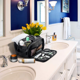 Elviros Toiletry Bag lifestyle scene with travel gear