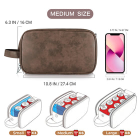 Elviros Toiletry Bag on a bathroom counter with toiletries