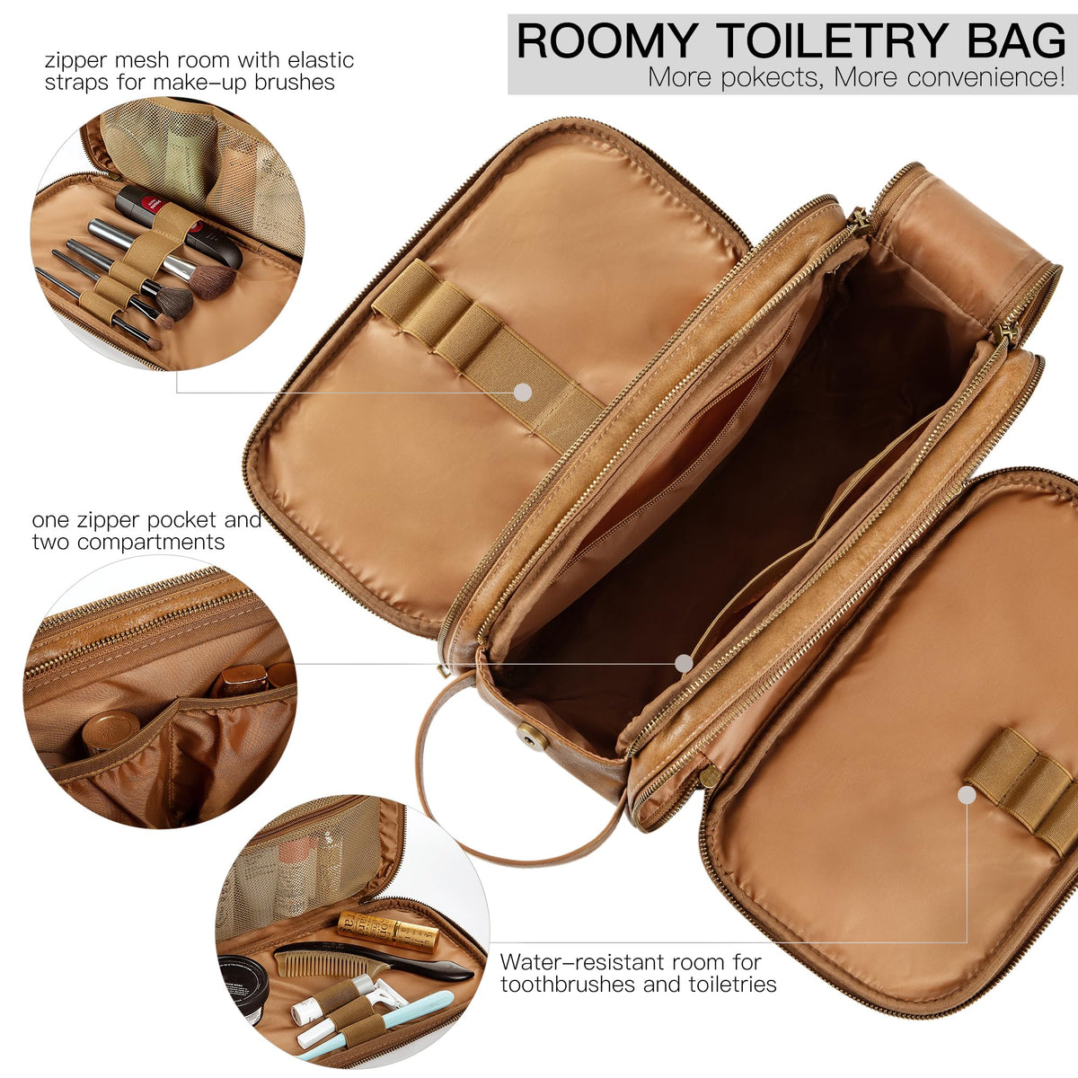 Elviros Toiletry Bag side view with zipper detail
