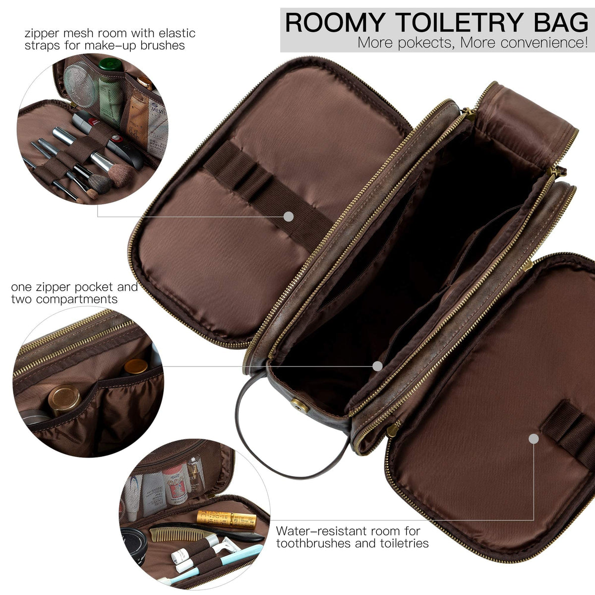 Elviros Toiletry Bag side view with zipper detail