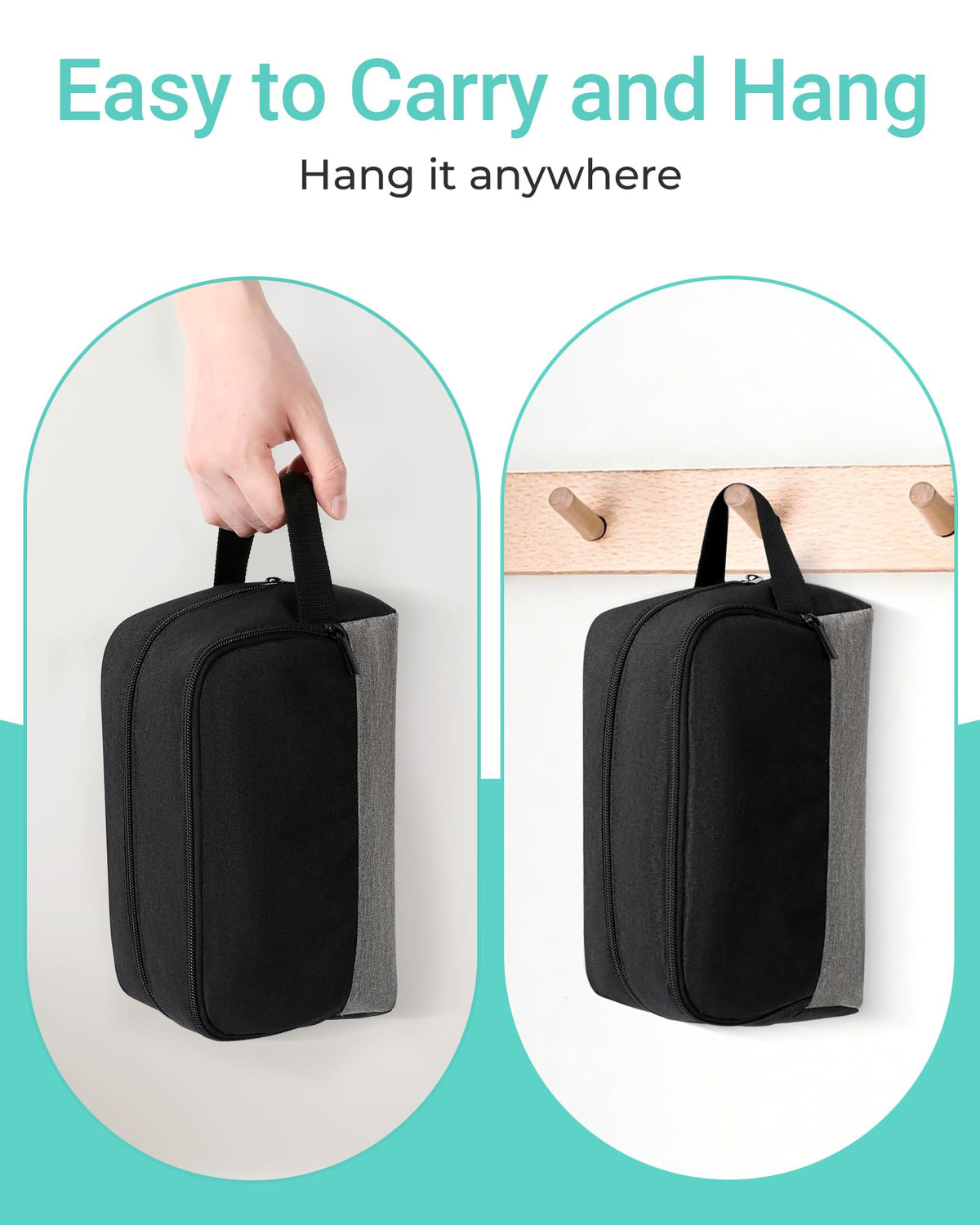 Elviros Toiletry Bag with smooth SBS zipper close-up