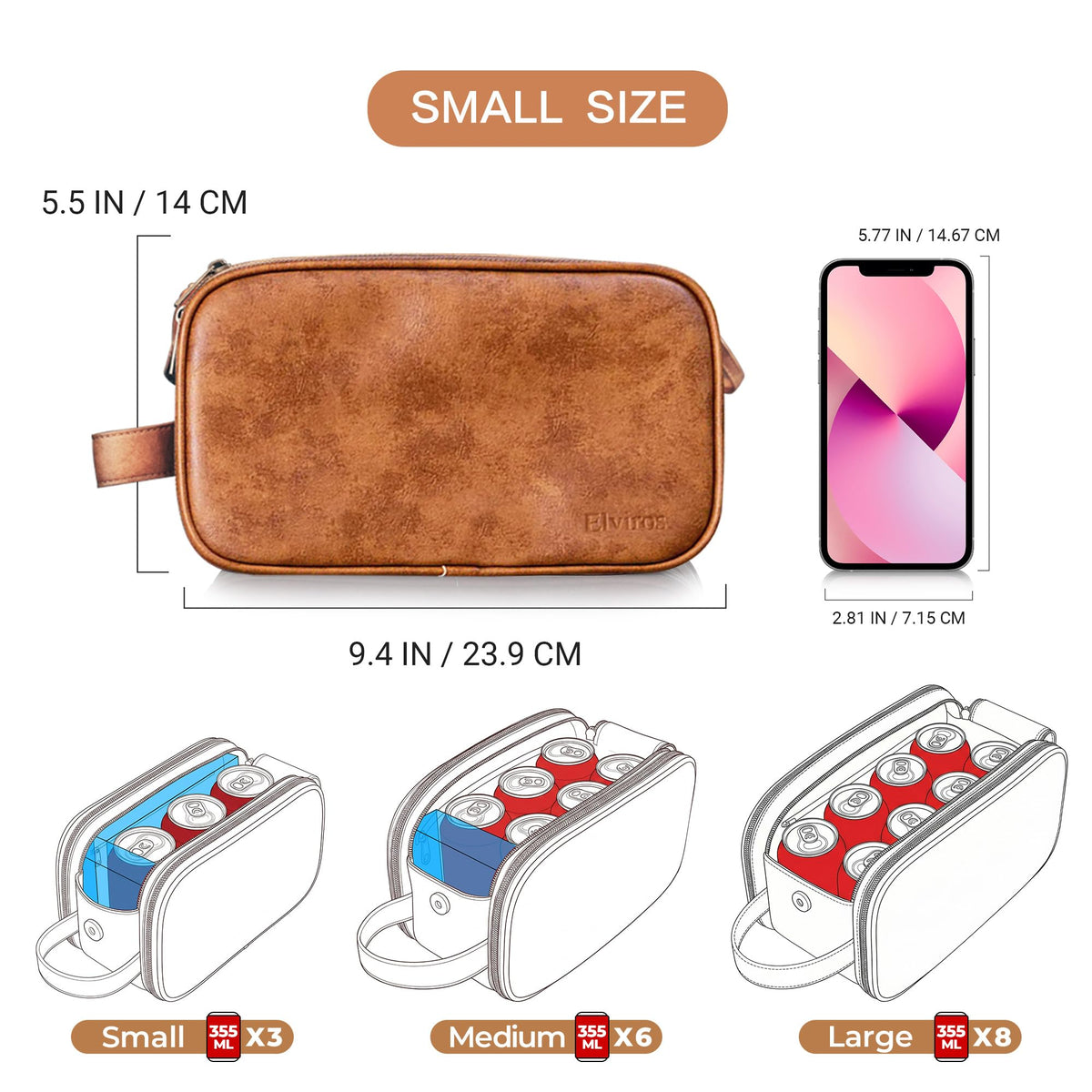 Elviros Travel Toiletry Bag dimensions on a table