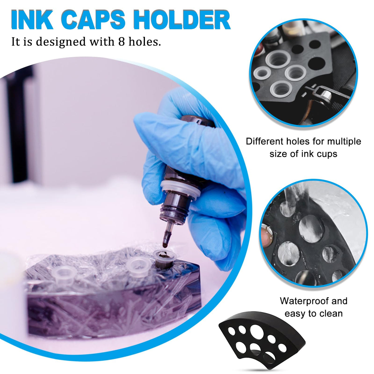 Emalla tattoo ink cap holder showing 8 holes