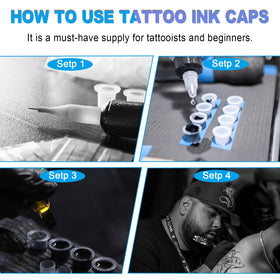 Emalla tattoo ink caps being used in a tattoo session