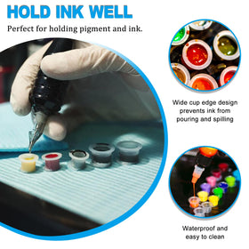 Emalla tattoo ink caps in a neat arrangement