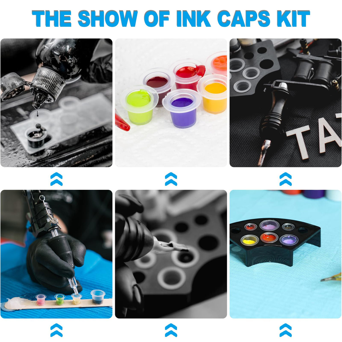 Emalla tattoo ink caps kit with all components displayed