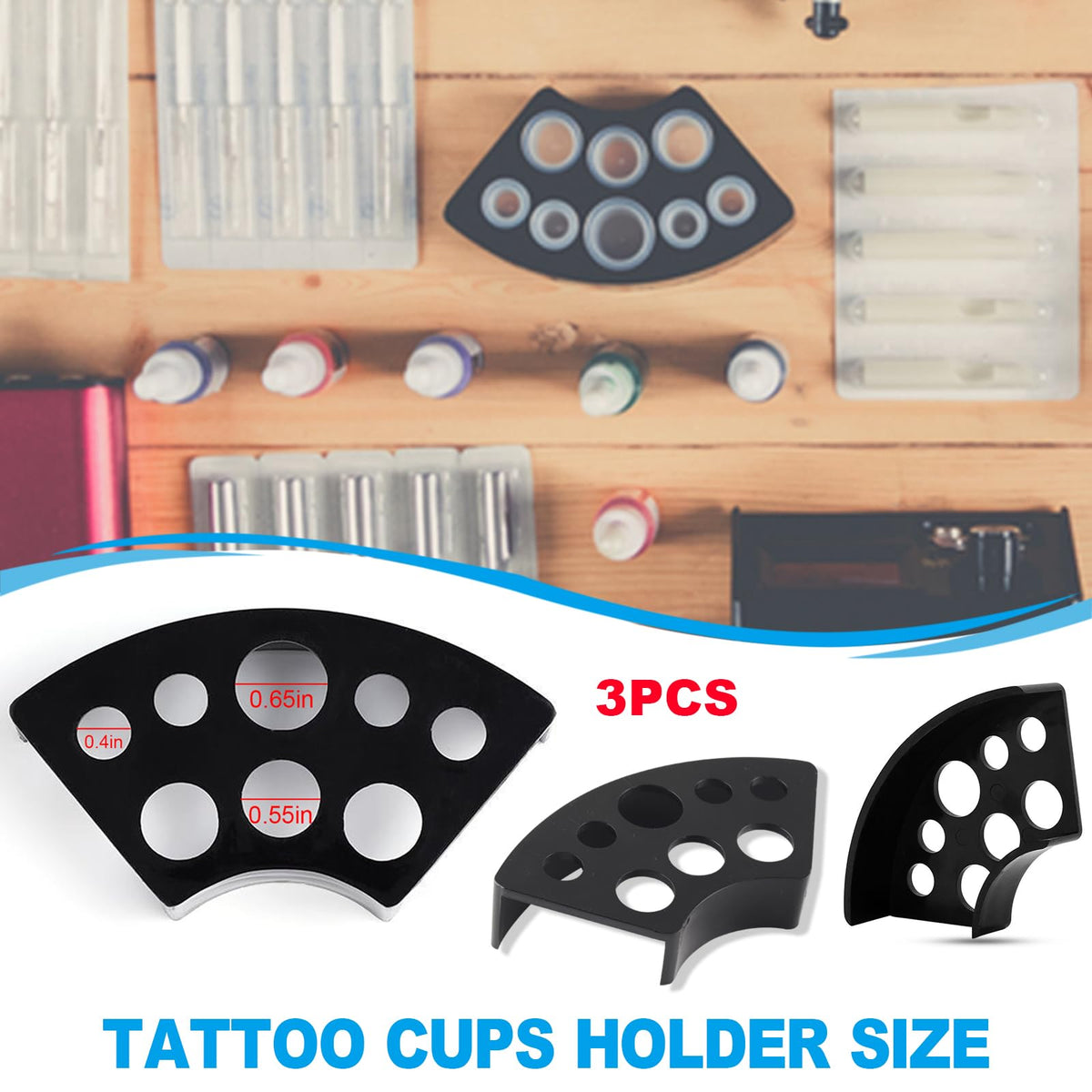 Emalla tattoo ink caps on a workspace
