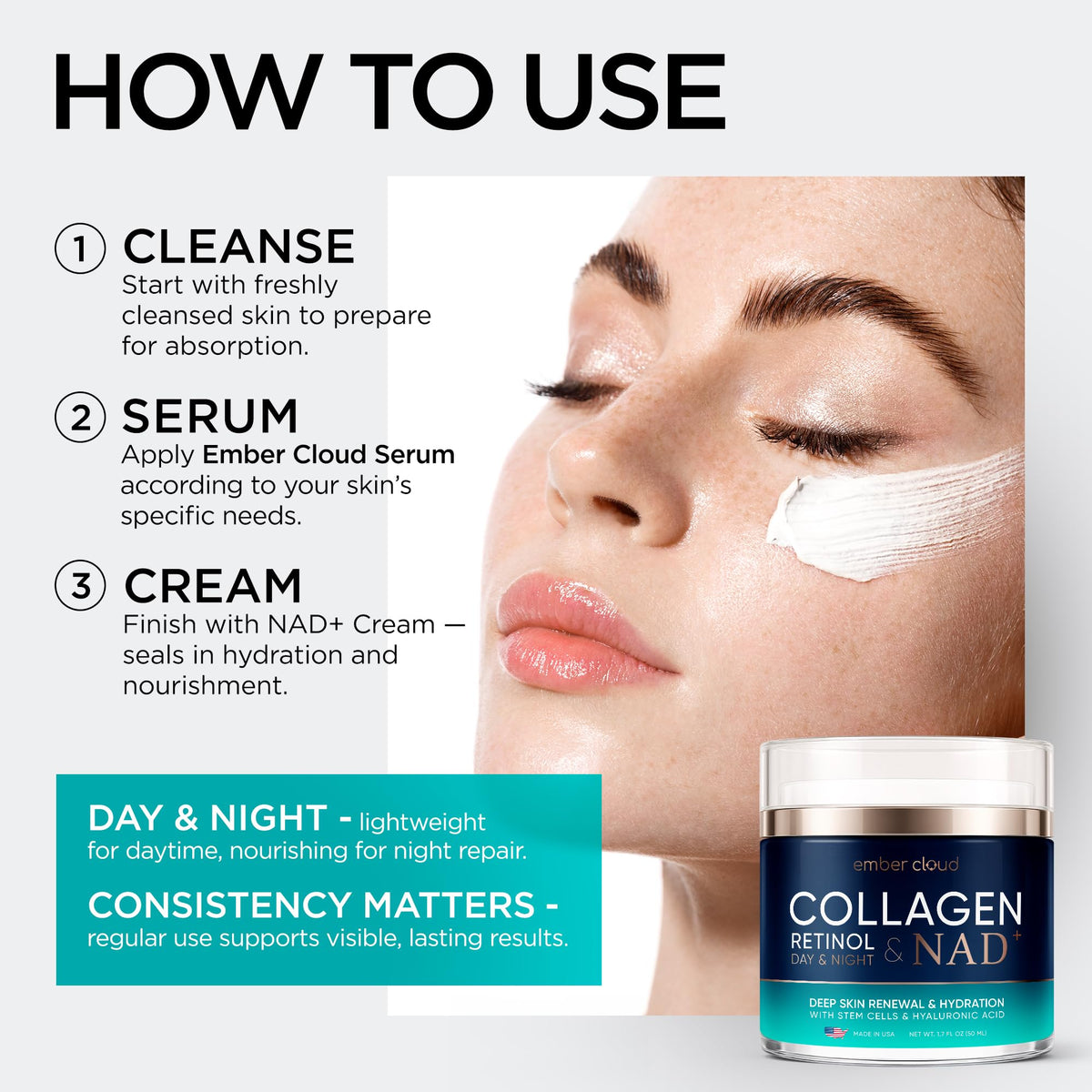 Ember Cloud Collagen NAD+ Cream in a bathroom setting