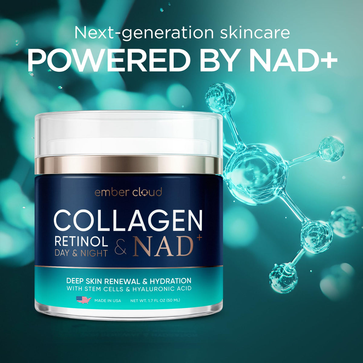 Ember Cloud Collagen NAD+ Cream with floral background