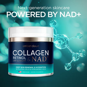 Ember Cloud Collagen NAD+ Cream with floral background